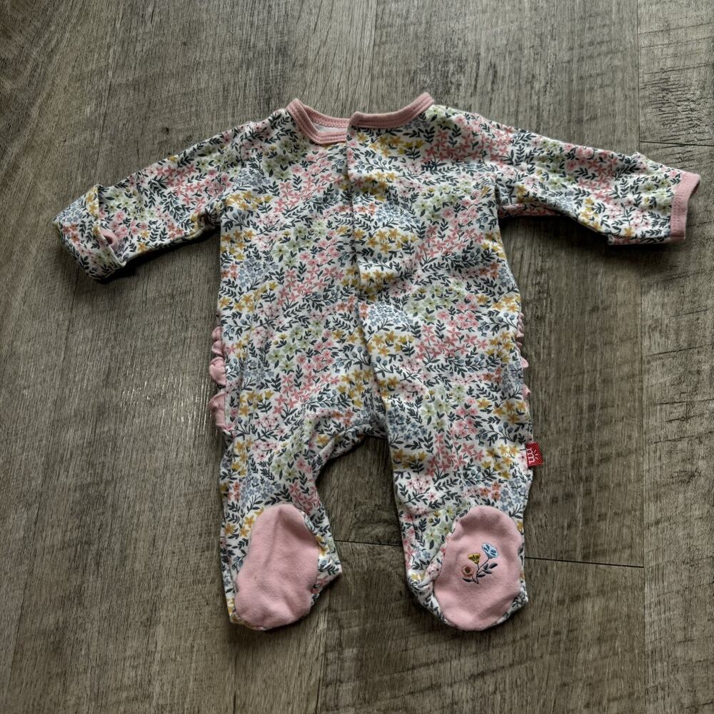 Magnetic Me Organic Cotton Footed Sleeper 0-3 Months Floral Ruffle Embroidered